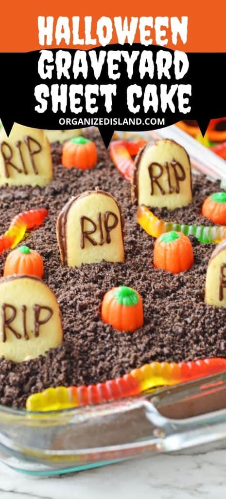 Halloween graveyard sheet cake.