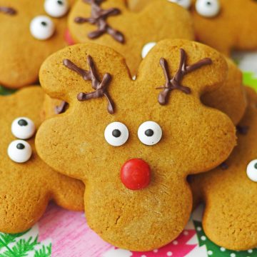 Gingerbread Reindeer Cookies on plate.