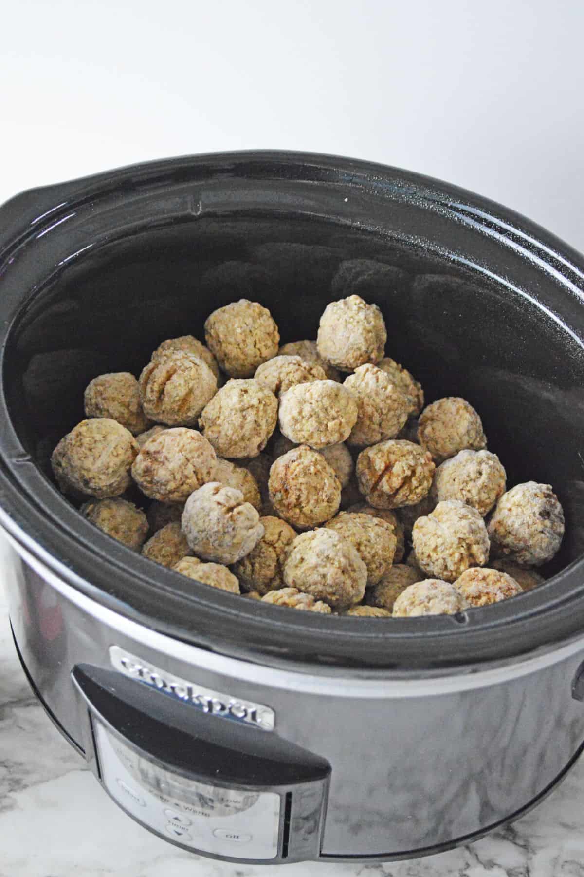 frozen meatballs in crockpot.