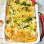Chicken Alfredo Roll ups in casserole dish.