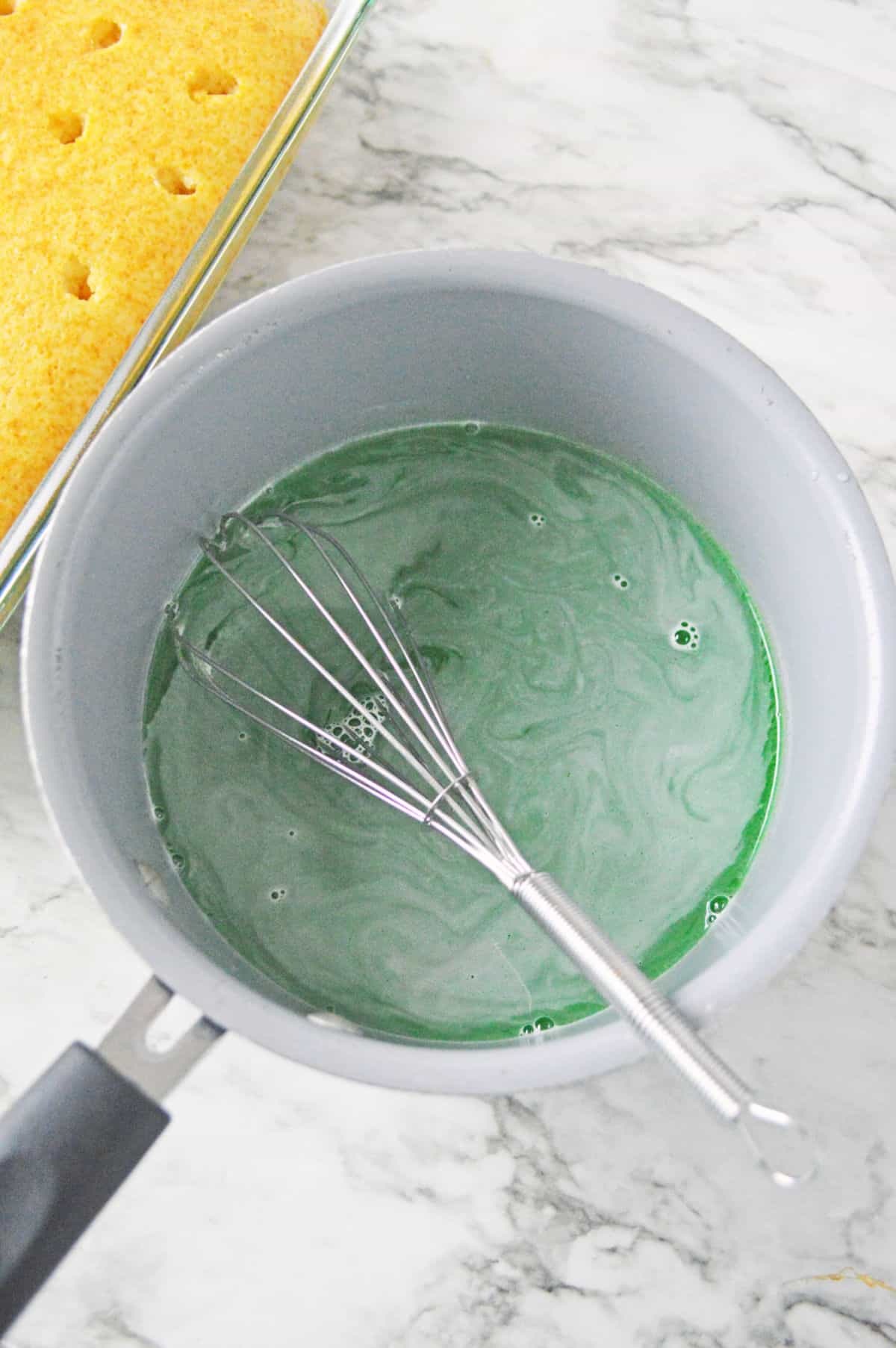 Making lime jello for poke cake