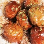 BBQ Sauce and Grape Jelly Meatballs over rRice.
