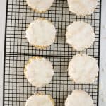 Frosted Oatmeal cookies Crumbl con baking sheet