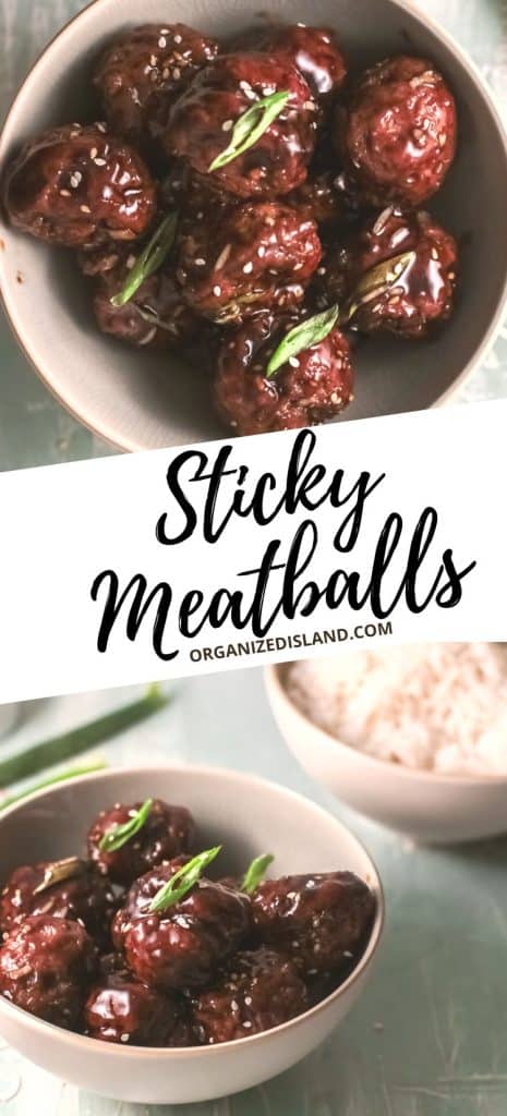 Sticky meatballs in bowl.