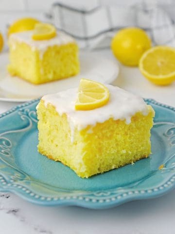 Lemon Jello Cake on plate.