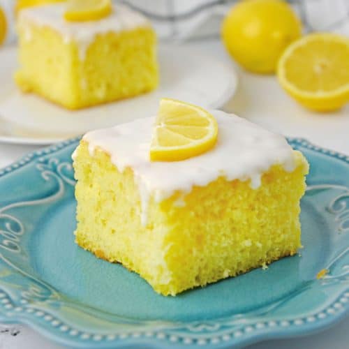 Lemon Jello Cake on plate.