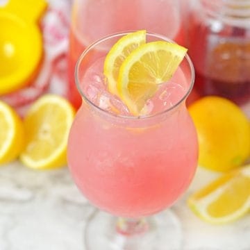 Pink Lemonade in glass.