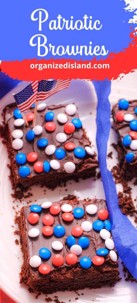Patriotic Brownies with red white and blue sprinkles.