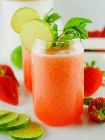 Strawberry Agua fresca "fresh water" in glass.