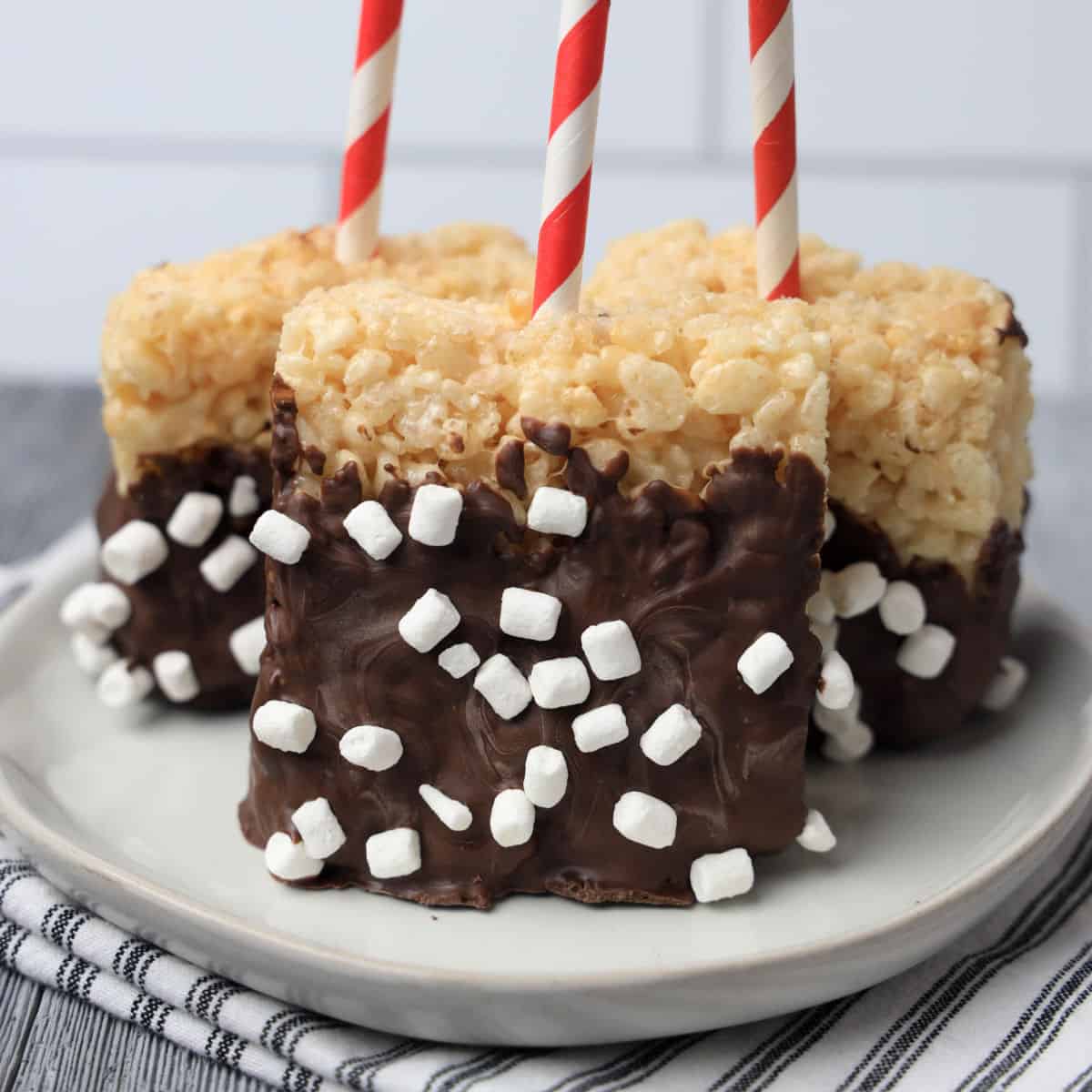 White Chocolate Dipped Rice Krispie Treats on a Stick