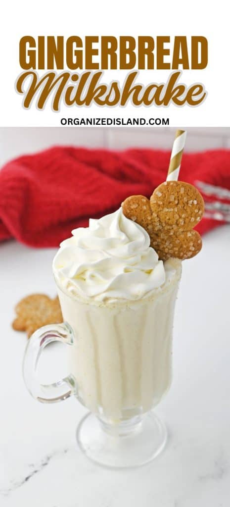 Gingerbread milkshake in glass with whipped cream.