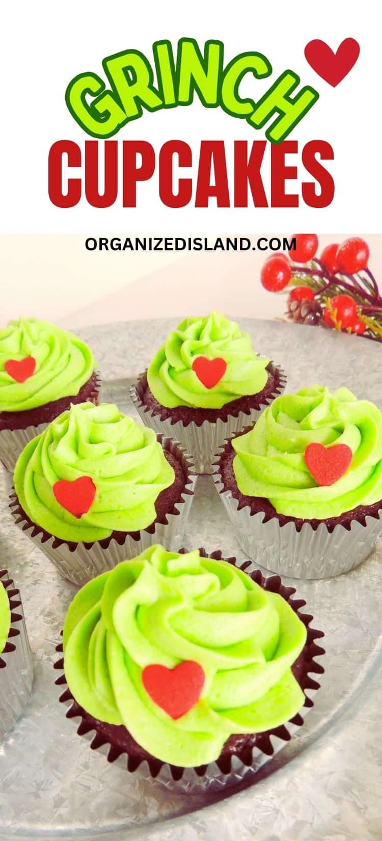 Grinch Cupcakes in pan.
