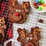 Reindeer Brownies on baking rack.