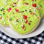 Easy Grinch cookies on plate.