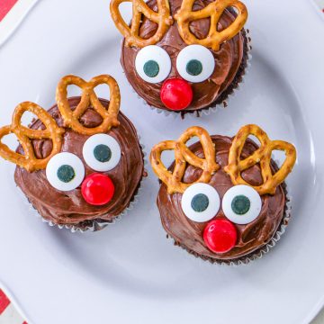 Rudolph Cupcakes on plate.