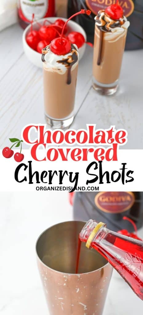 Chocolate Covered Cherry Shots Cocktail in glasses.
