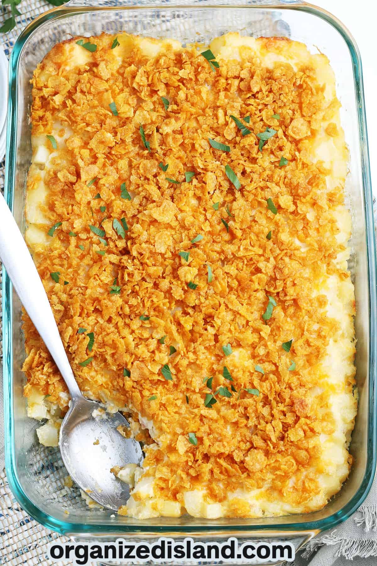 hash browns casserole in dish.