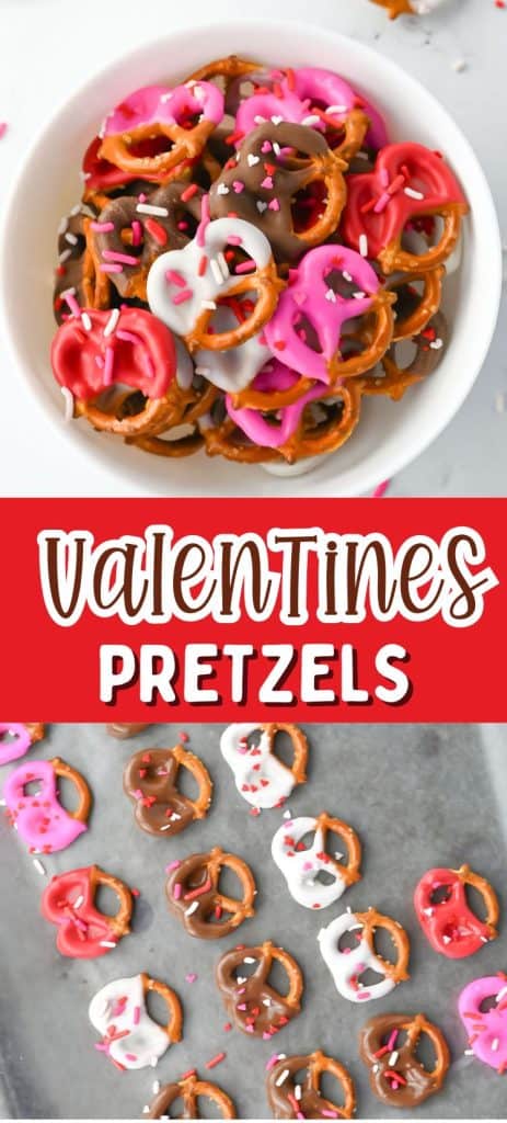 Easy Valentine's Pretzels in bowl and on cookie sheet.