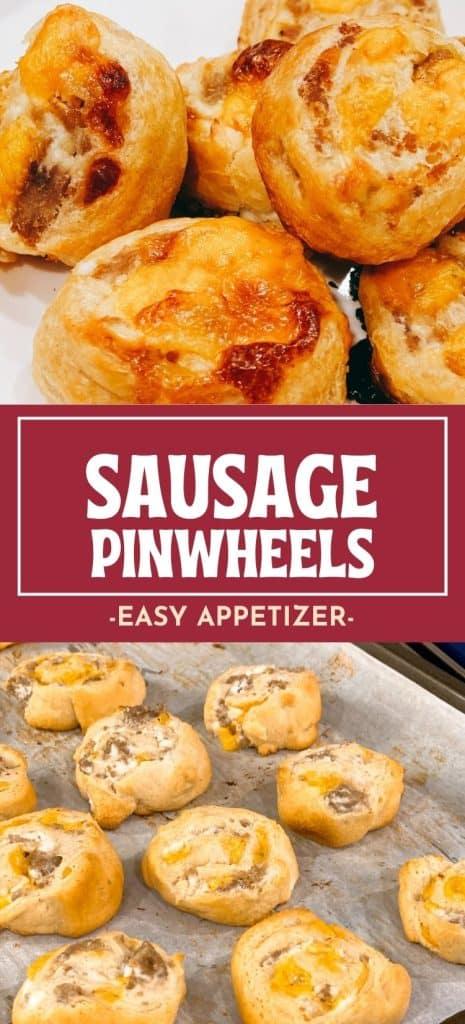 Sausage Pinwheels on plate and cookie sheet.