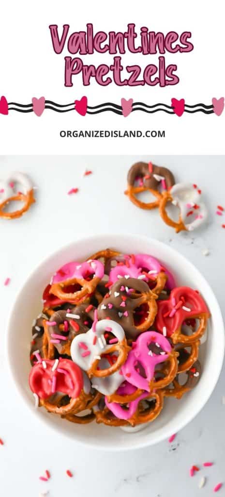 Valentine's pretzels in bowl.