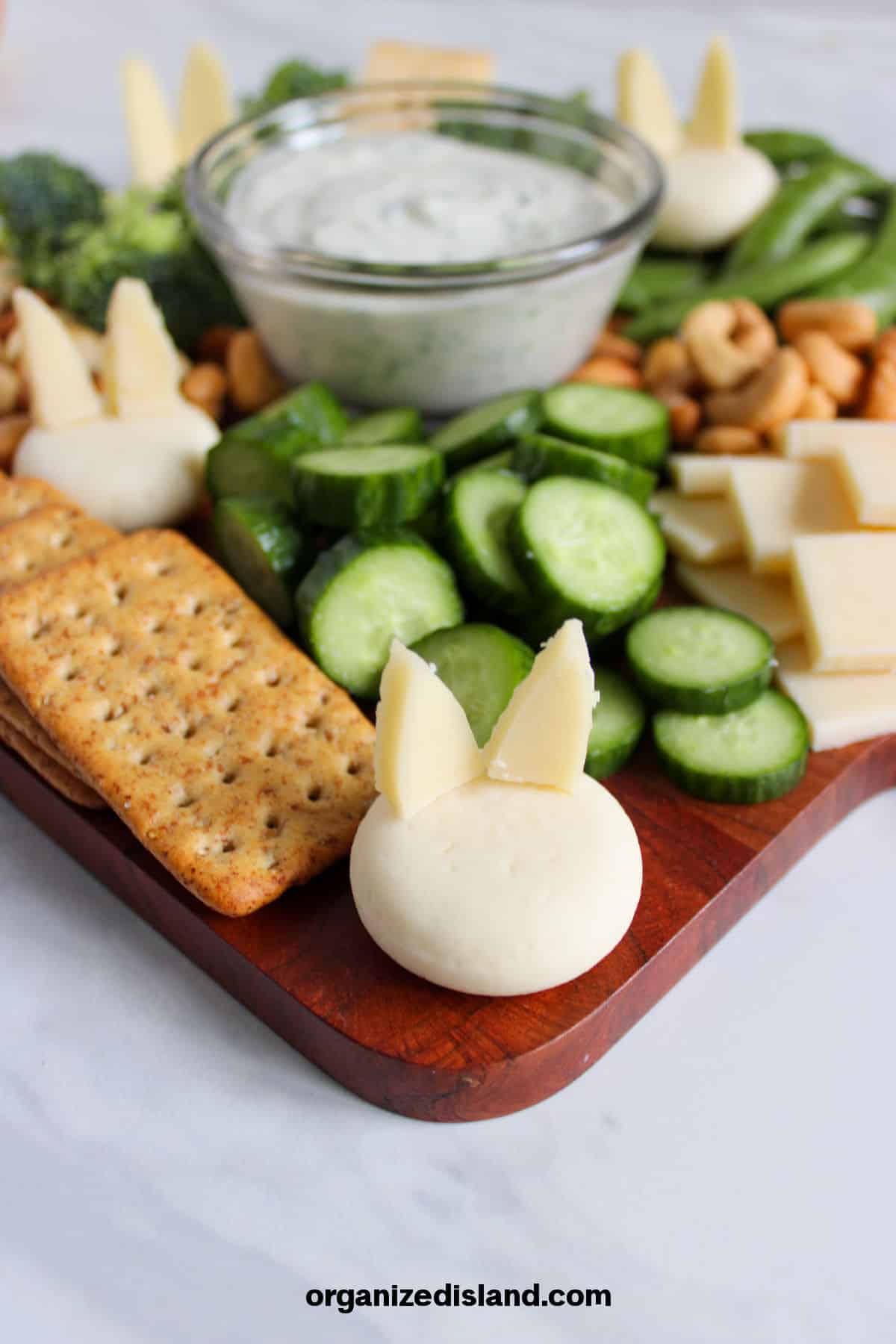 Easter Themed Charcuterie Board on counter.