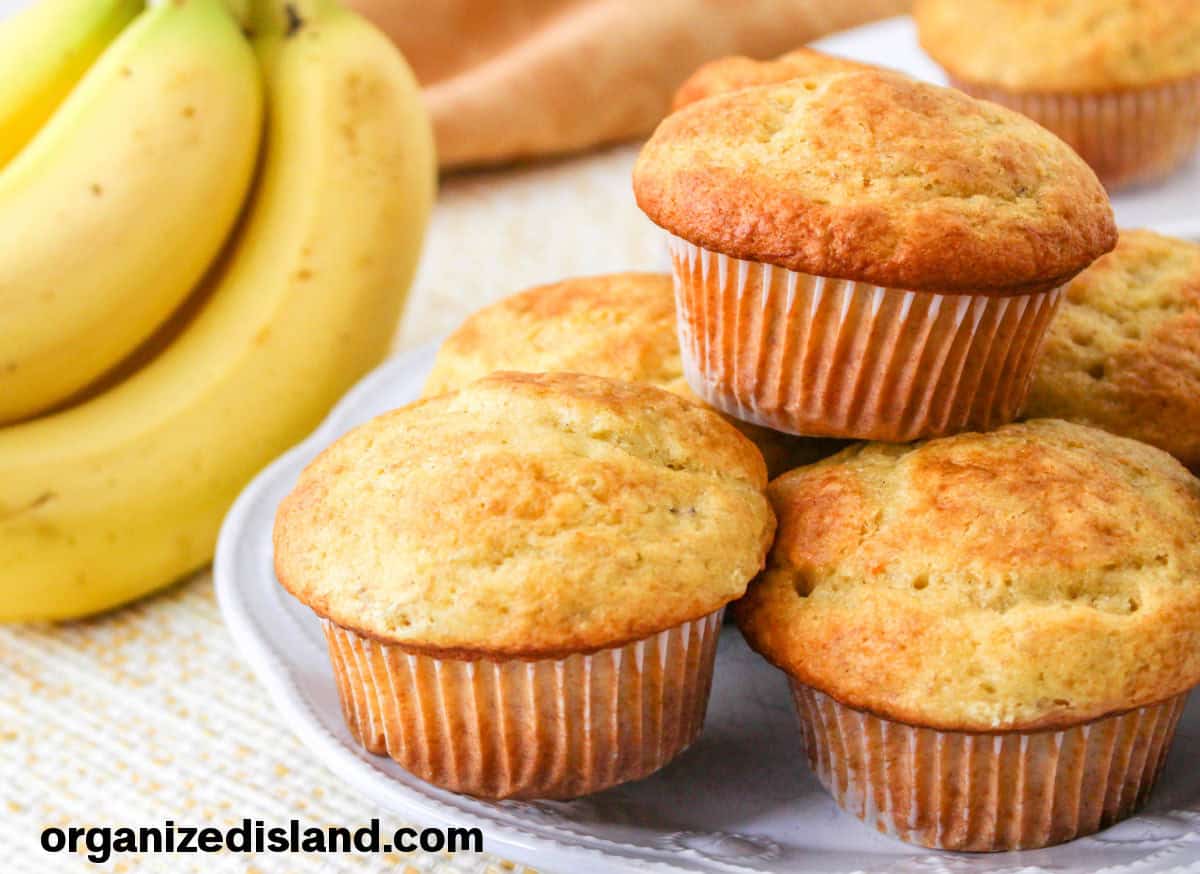 Banana Muffins From Cake Mix on plate Landscape photo.