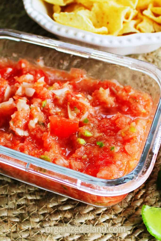 Blender Salsa with Tomatoes in dish.