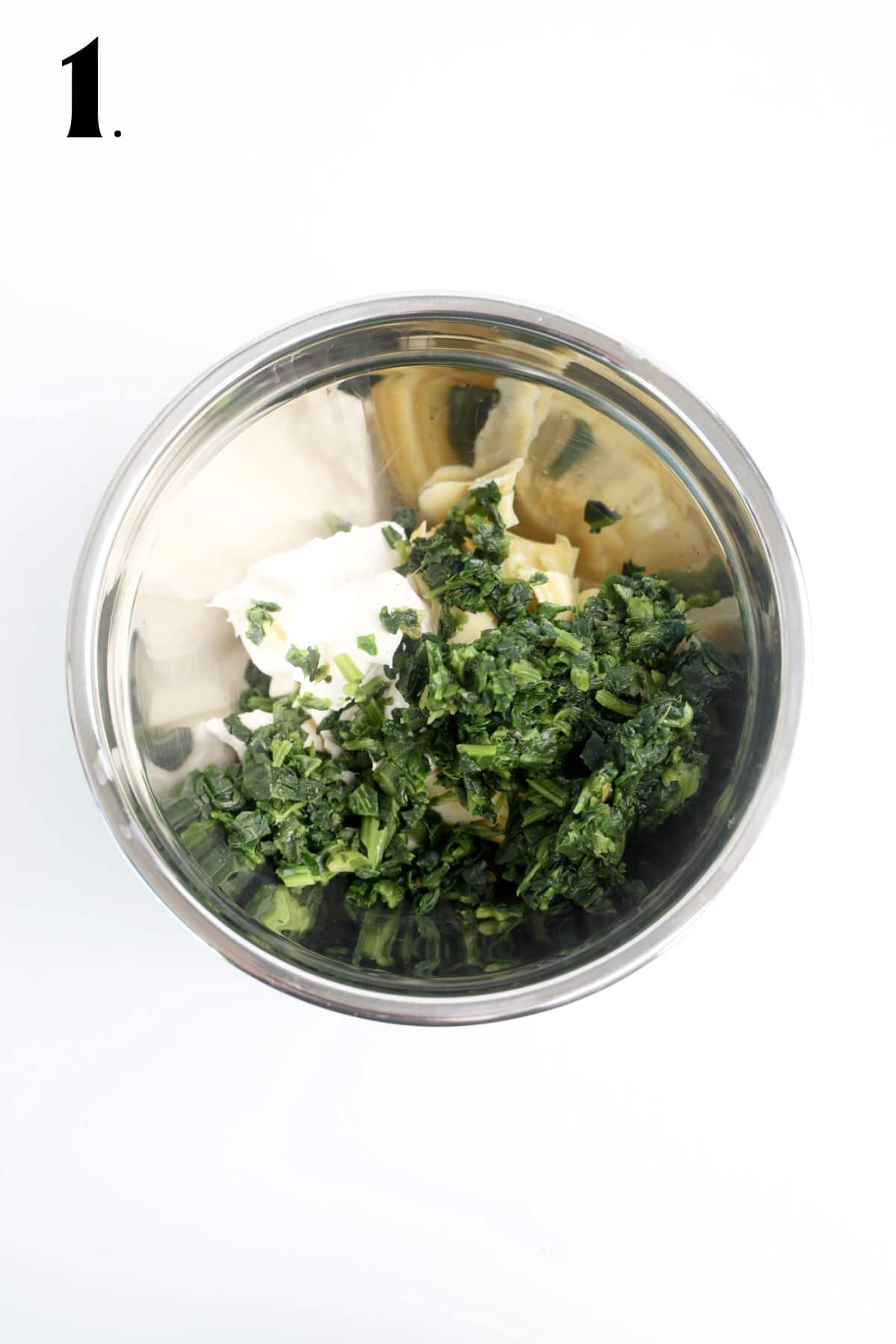 How to make Spinach Tartlet filling - ingredients in bowl.
