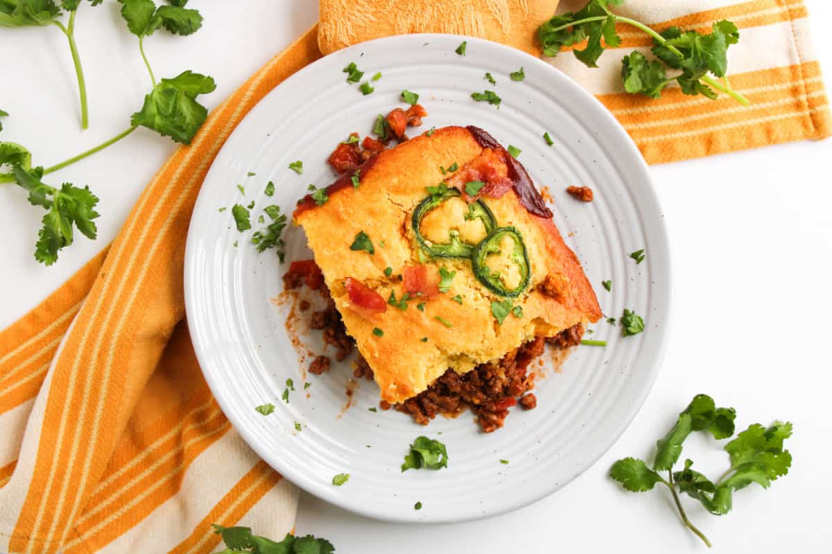 Easy Cowboy Cornbread Casserole overhead shot