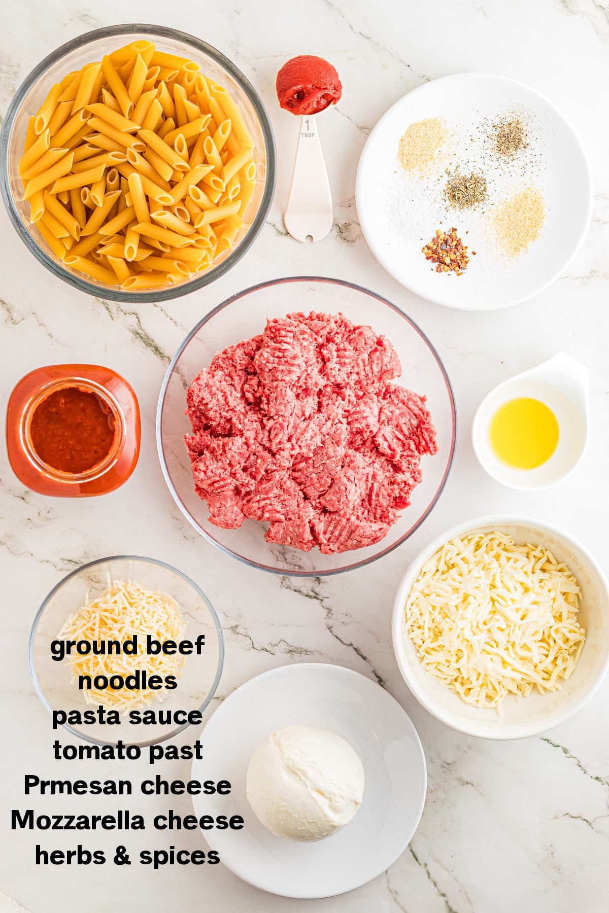 Ground Beef and Pasta Bake Ingredients