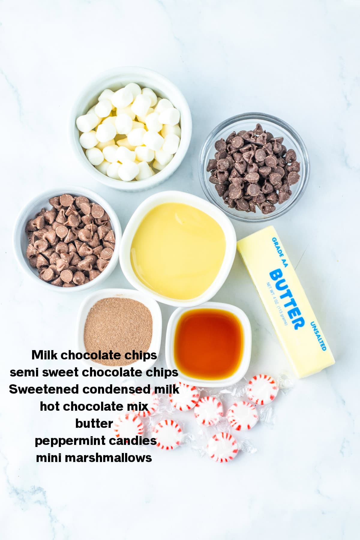 Milk Chocolate Peppermint Fudge Ingredients