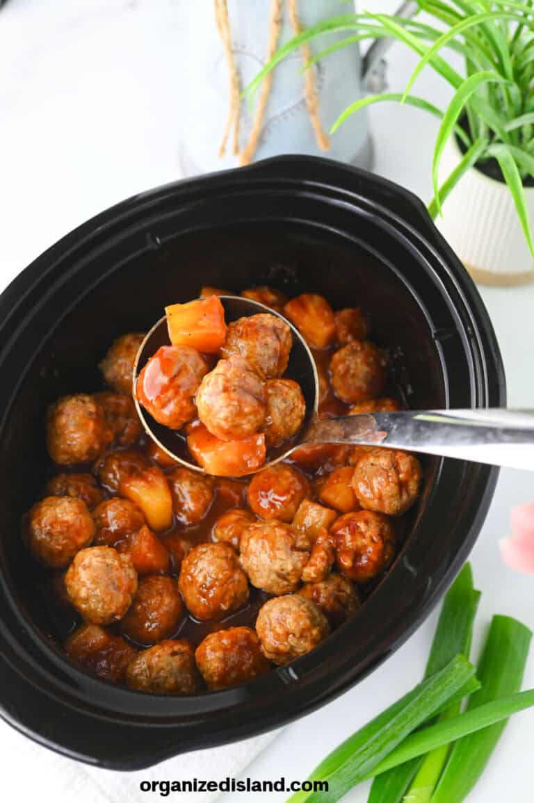 Crock Pot Hawaiian BBQ Meatballs - Organized Island