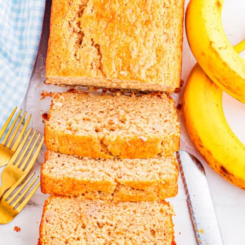 Bisquick Banana Bread cut into slices