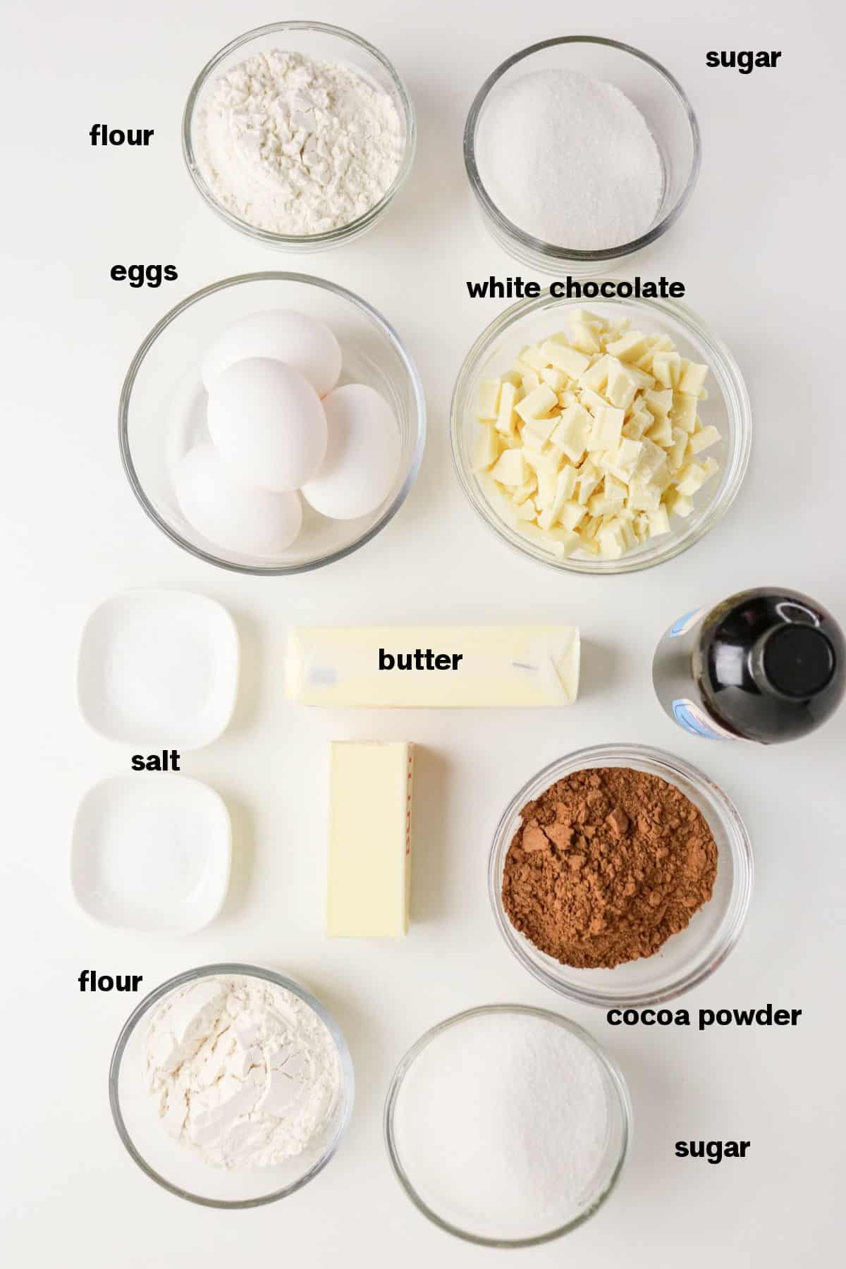 Chocolate and White Chocolate Browniies Ingredients