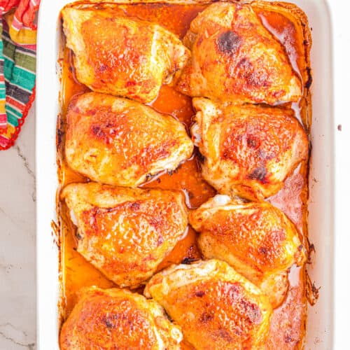 baked honey-mustard-chicken-thighs in pan