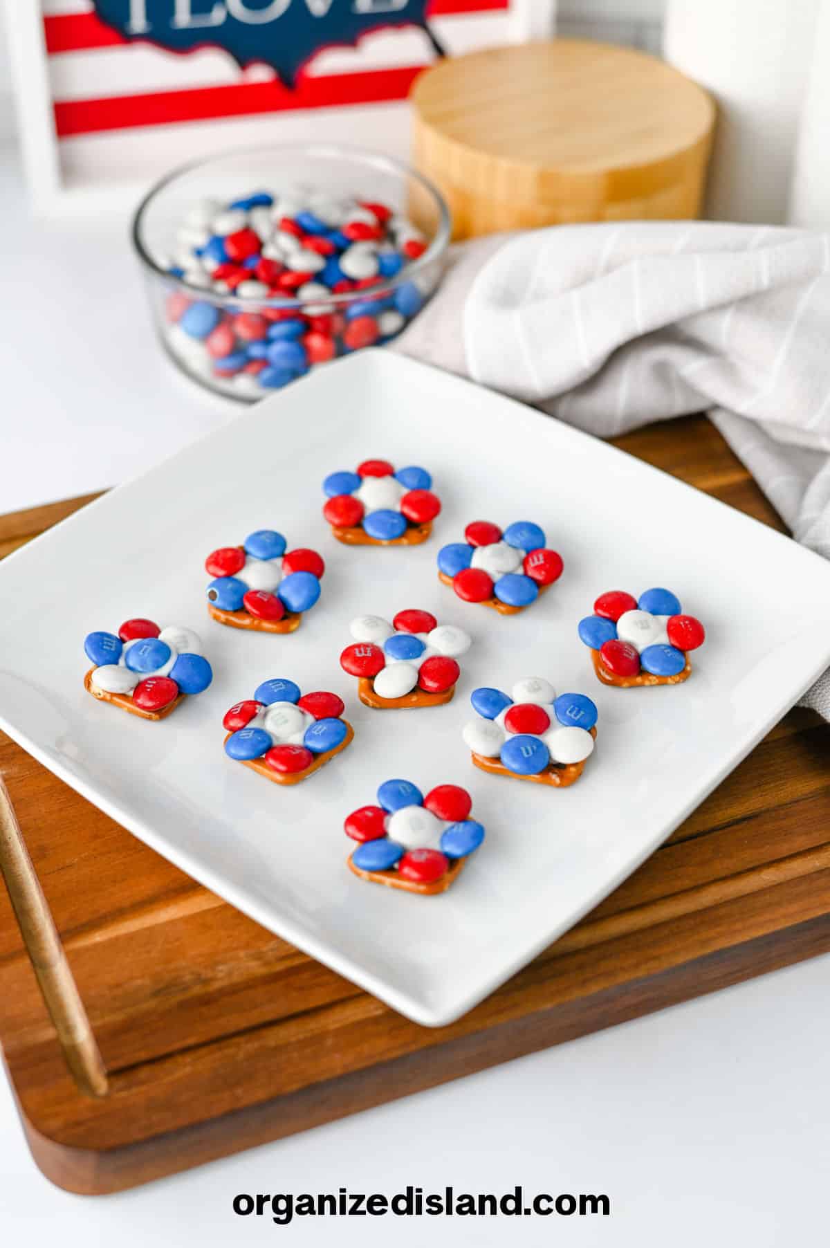 Red White and Blue Flower Pretzels