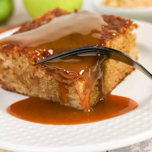Easy Apple Spice Cake with fork.