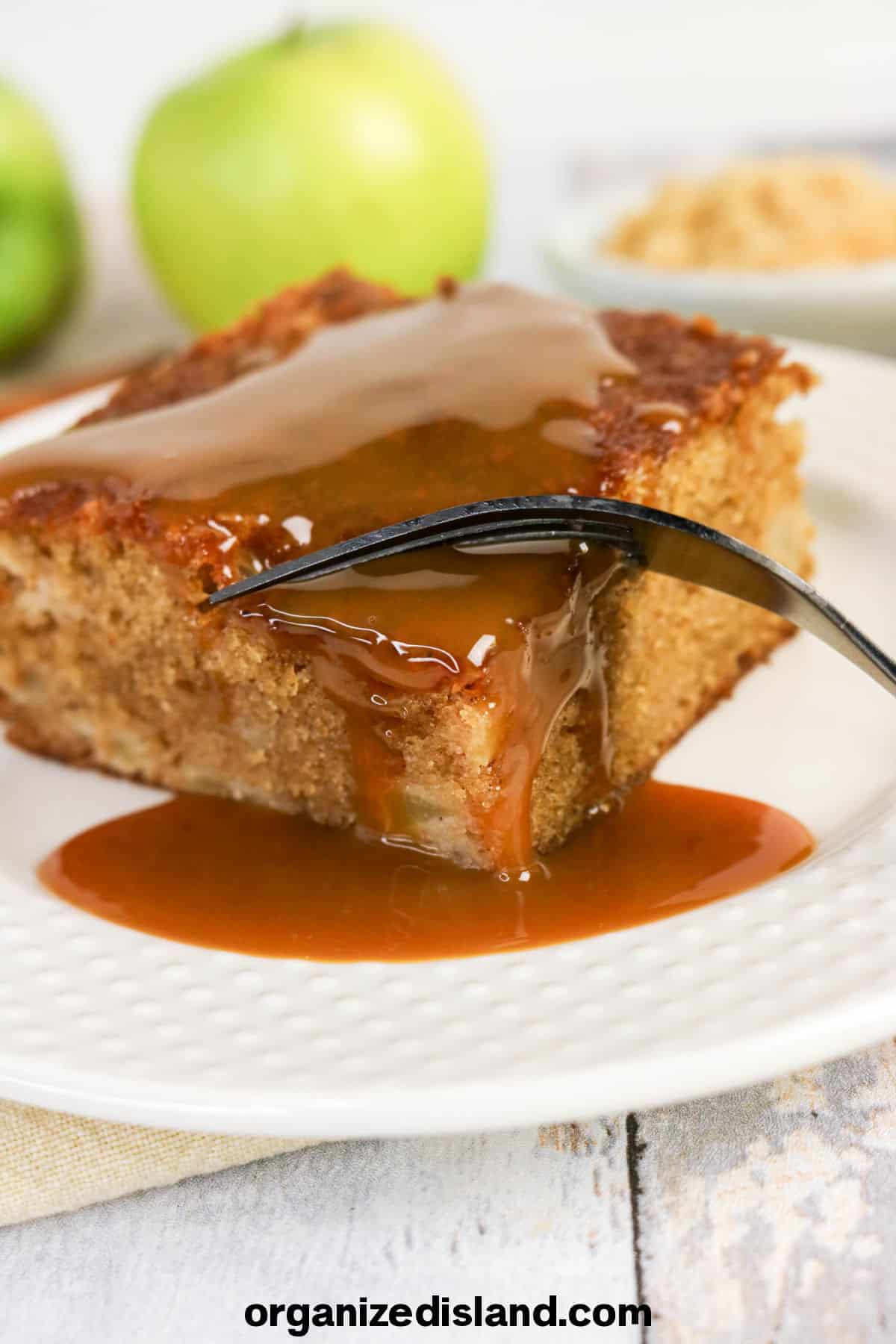 Easy Apple Spice Cake with fork.