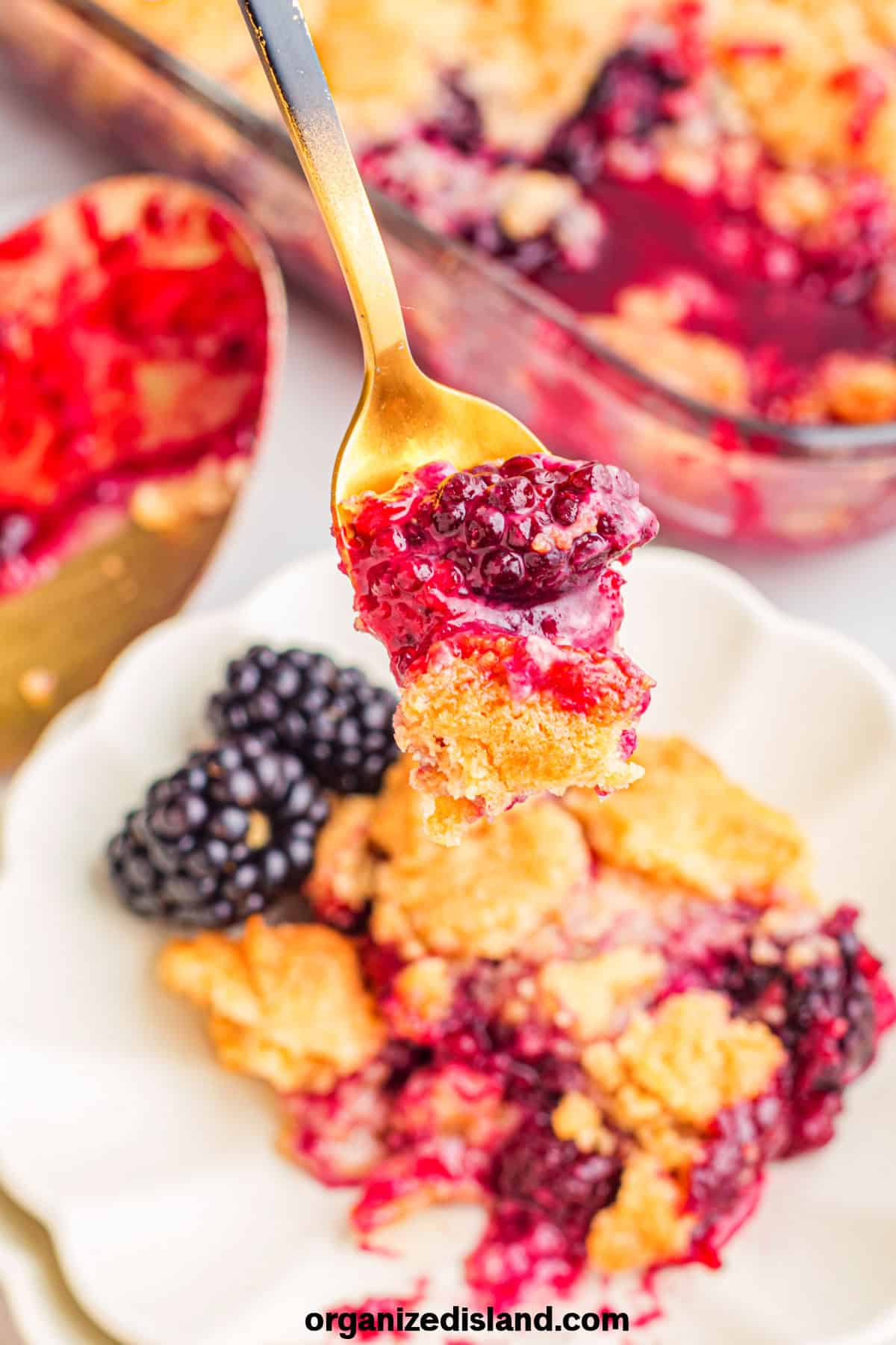 Easy Blackberry Cobbler in spoon.