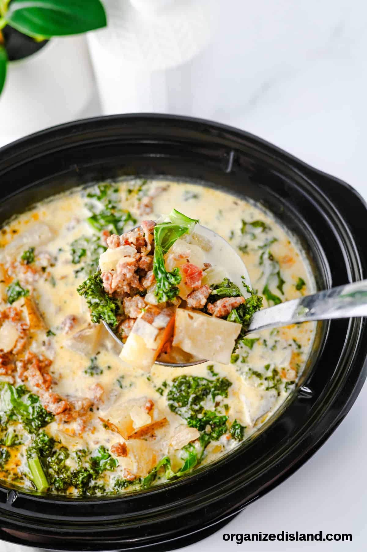 Easy Crock Pot Zuppa Toscana in slow cooker.