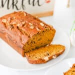 Pumpkin Banana Bread on plate, slide.d.