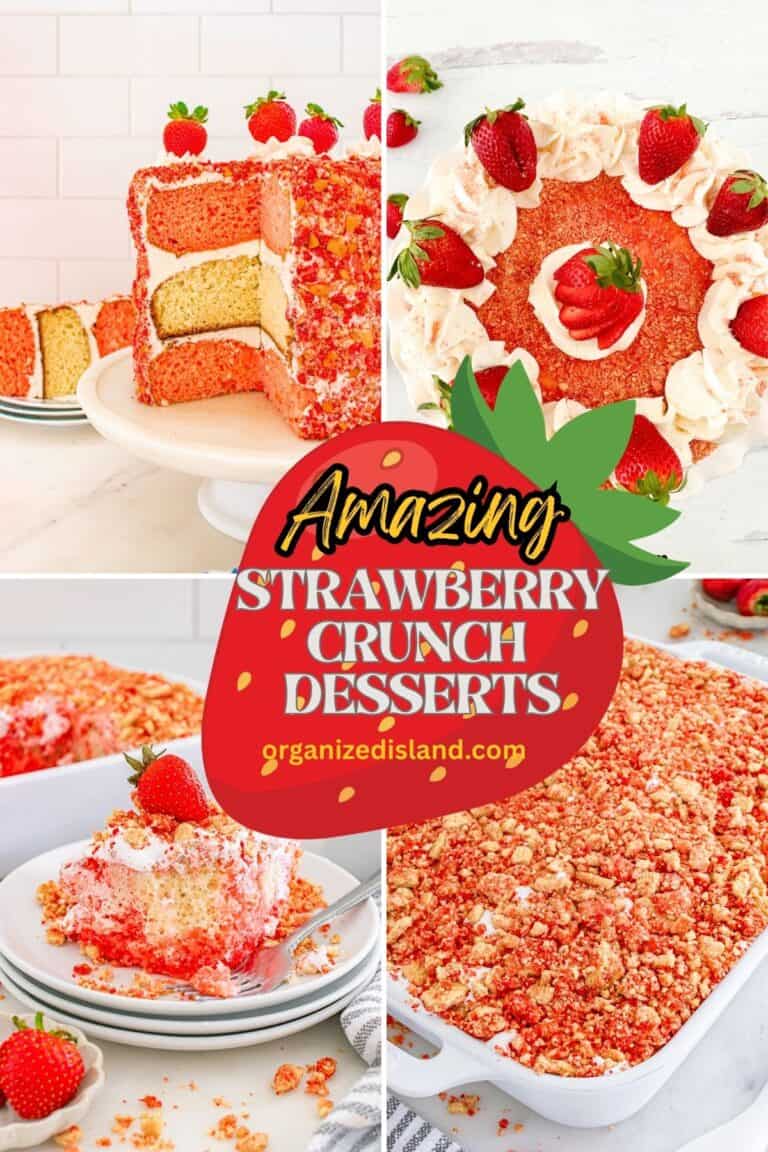 Strawberry Crunch Recipes collection - poke cake, parfaits and crunch cake.