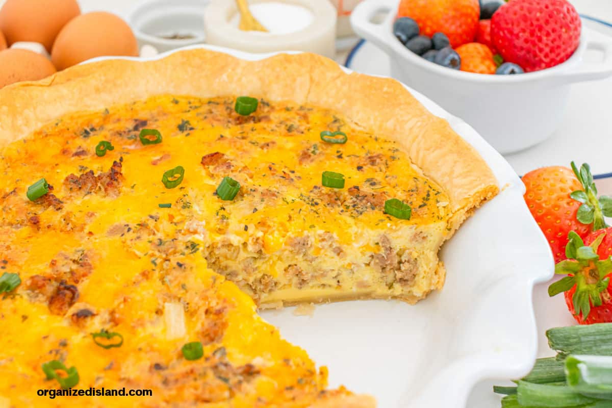 Best Sausage Quiche with slice missing.