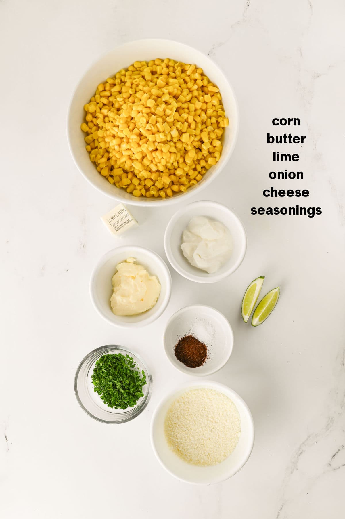 Elotes Cups Ingredients on counter.