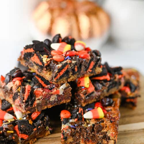 Halloween Cookie Bars made with leftover Halloween Candy,