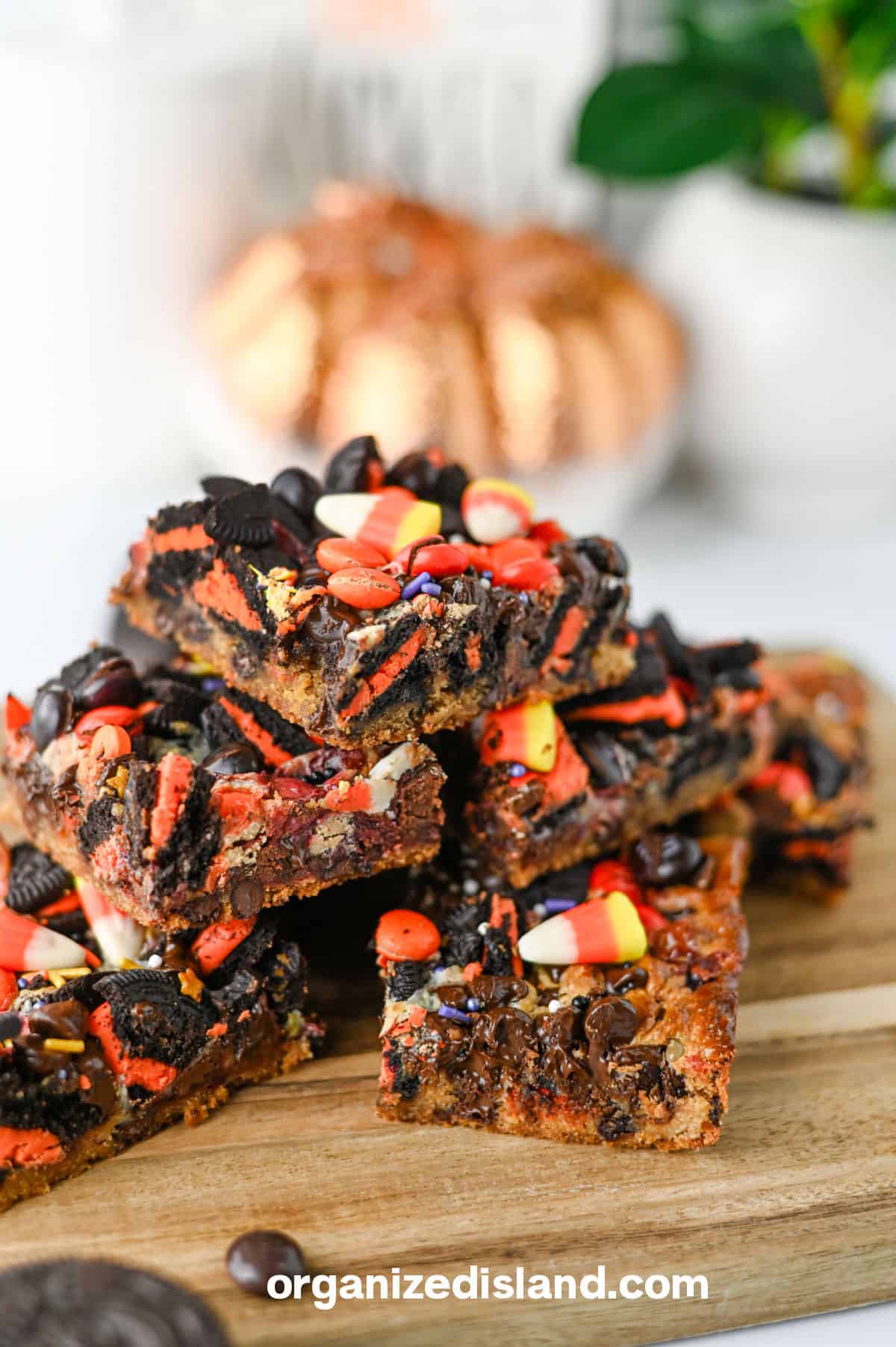 Halloween Cookie Bars made with leftover Halloween Candy,