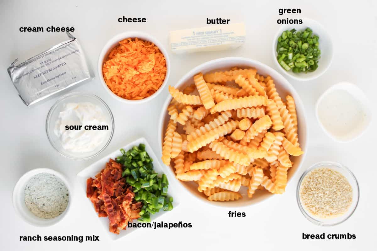 Loaded Fries Ingredients on counter.