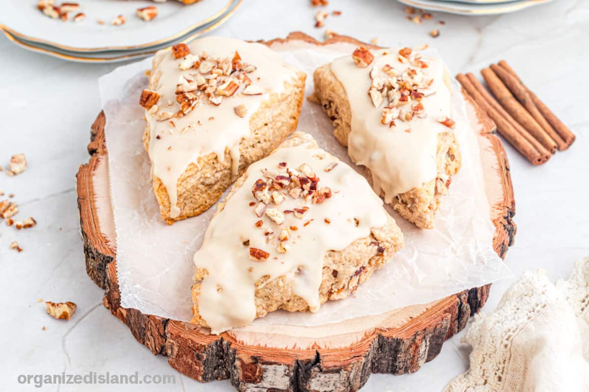 Best Pecan Maple Scones on wax peper.