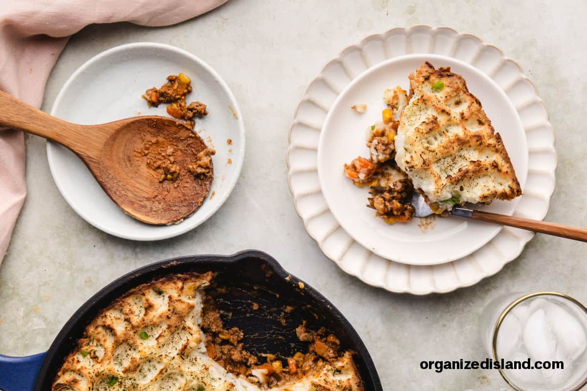 Best Shepherds Pie Recipe Ever on plate and in skillet.