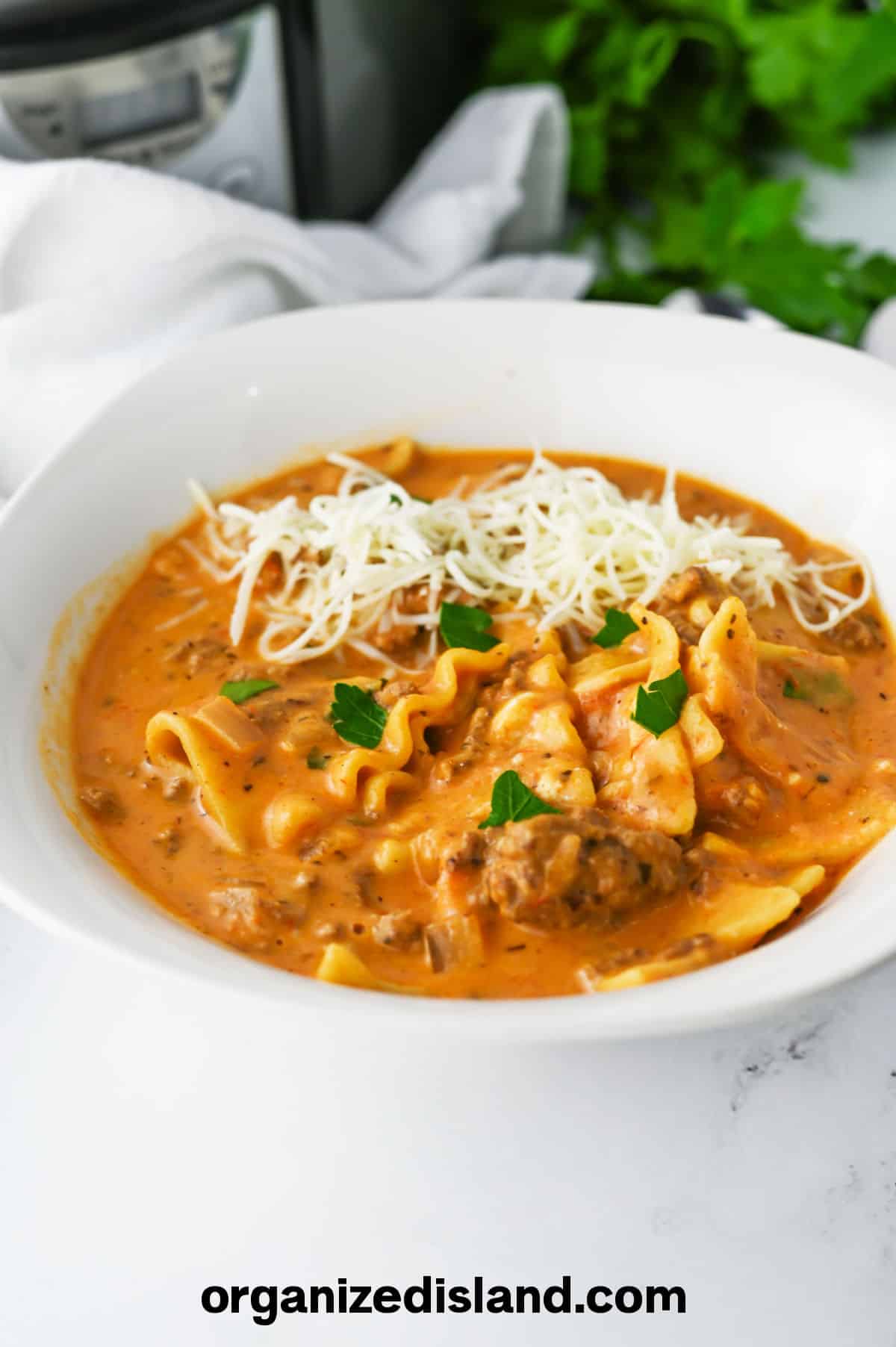 Crockpot Lasagna Soup in boel.